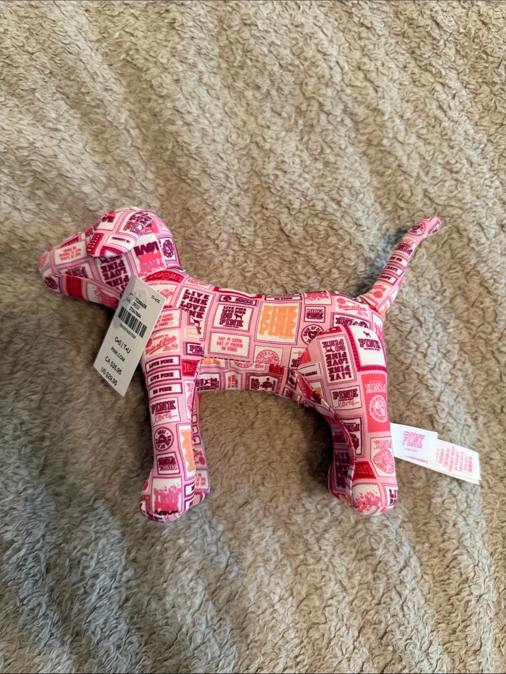 PINK Victoria's Secret Multitone Pink Logo Patch Plush Dog